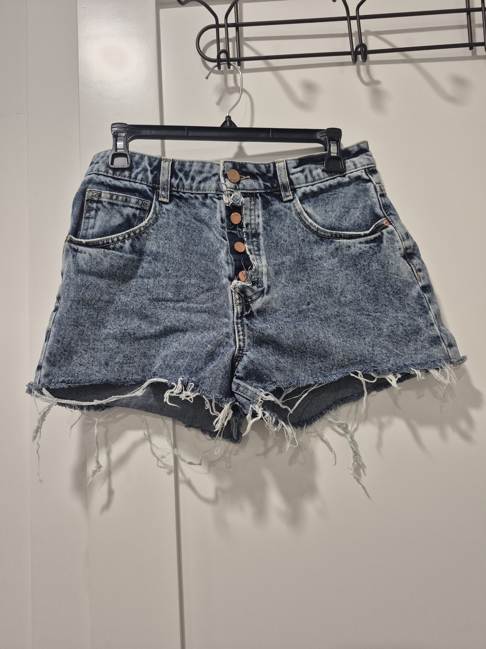 Zara Denim Blue Jean Cut Off Ripped Shorts Buttons Women's 6